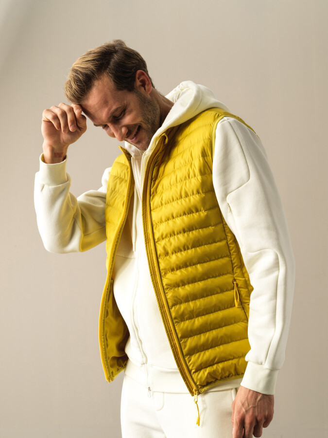 Stand Collar Regular Fit Puffer Vest Yellow