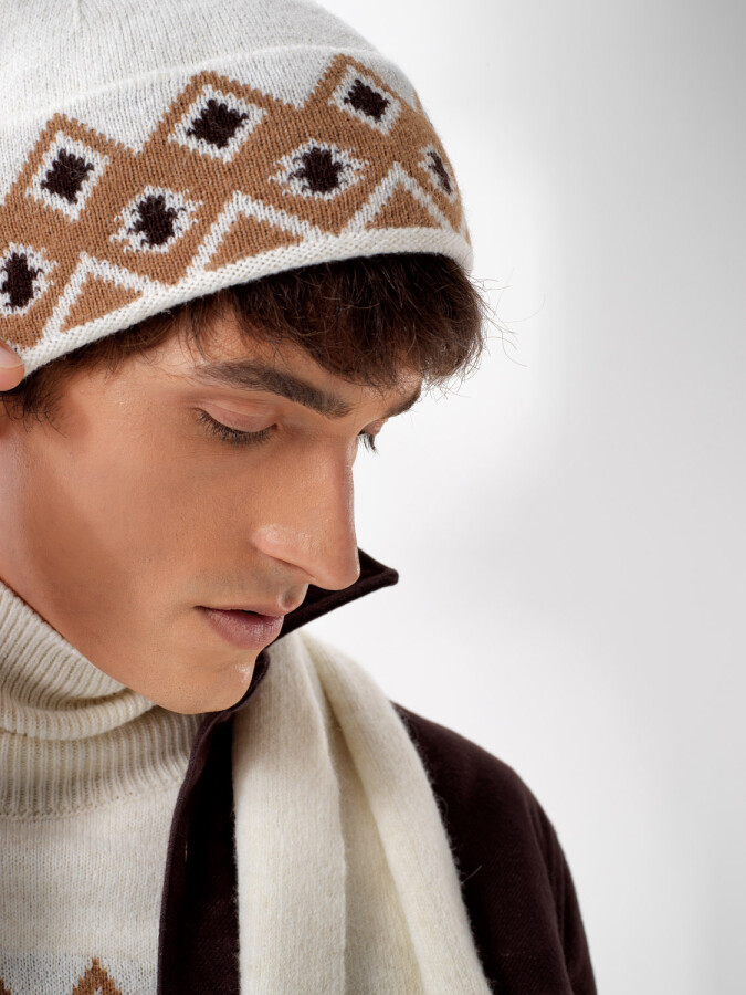 Wool Patterned Beanie Ecru