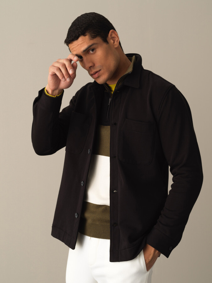 100% Cotton Regular Fit Shirt Jacket Black