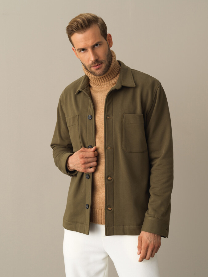 100% Cotton Regular Fit Shirt Jacket Khaki