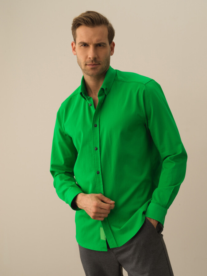 Cotton Regular Fit Basic Shirt Green