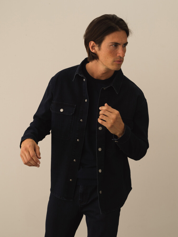 Cotton Regular Fit Denim Shirt Navy Blue Melange