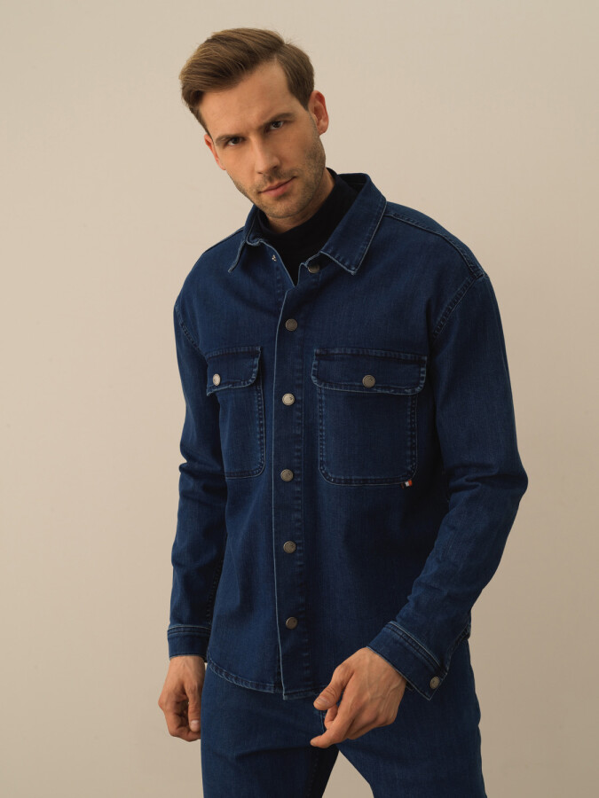 Cotton Regular Fit Denim Shirt Blue