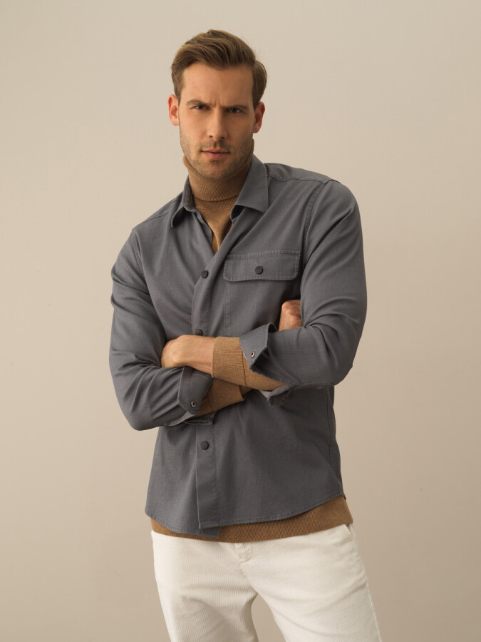 Cotton Regular Fit Shirt Gray