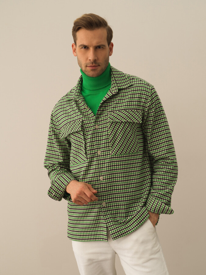 Regular Fit Checked Shirt Green