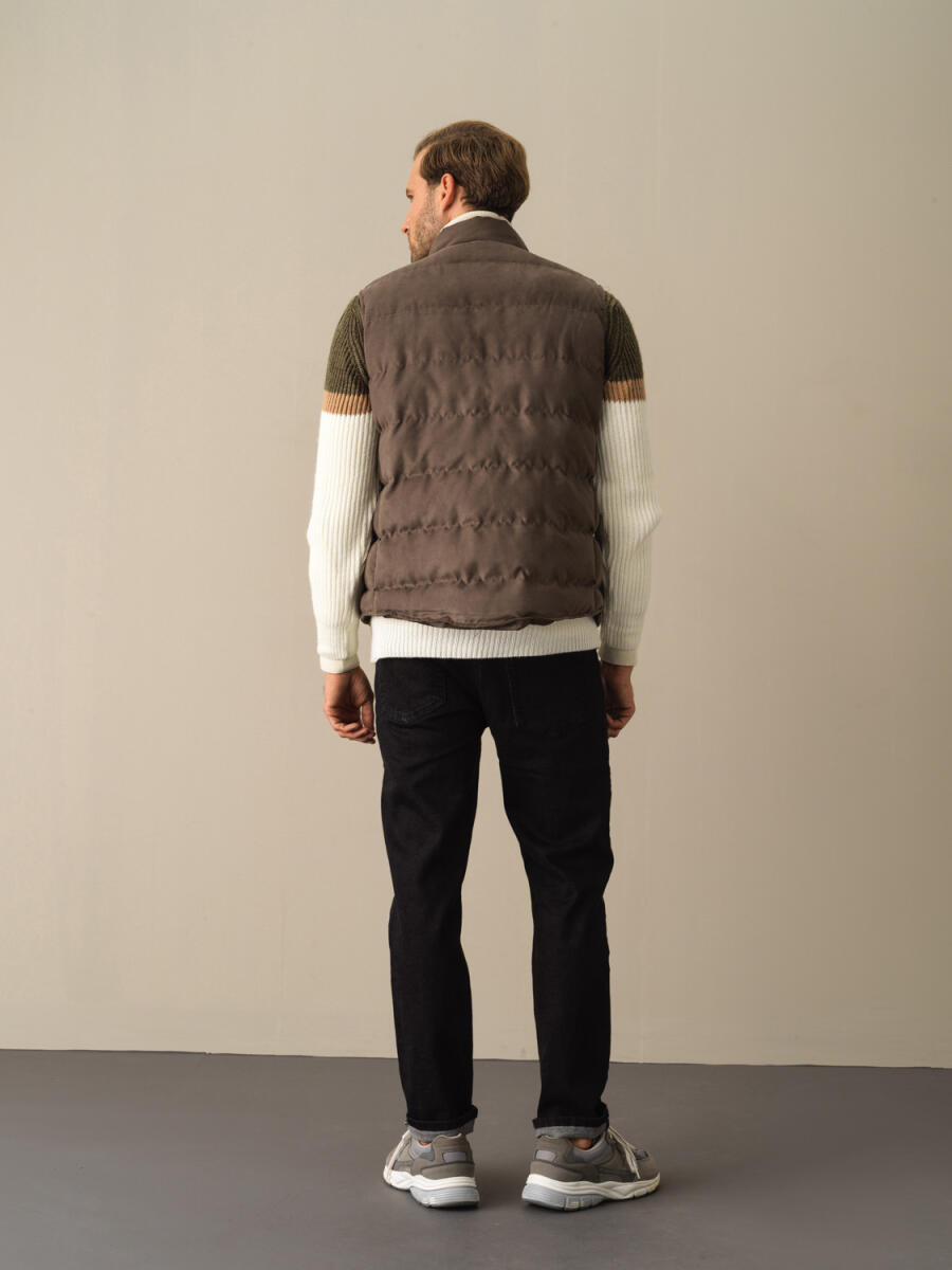 Regular Fit Suede-Look Puffer Vest - 8