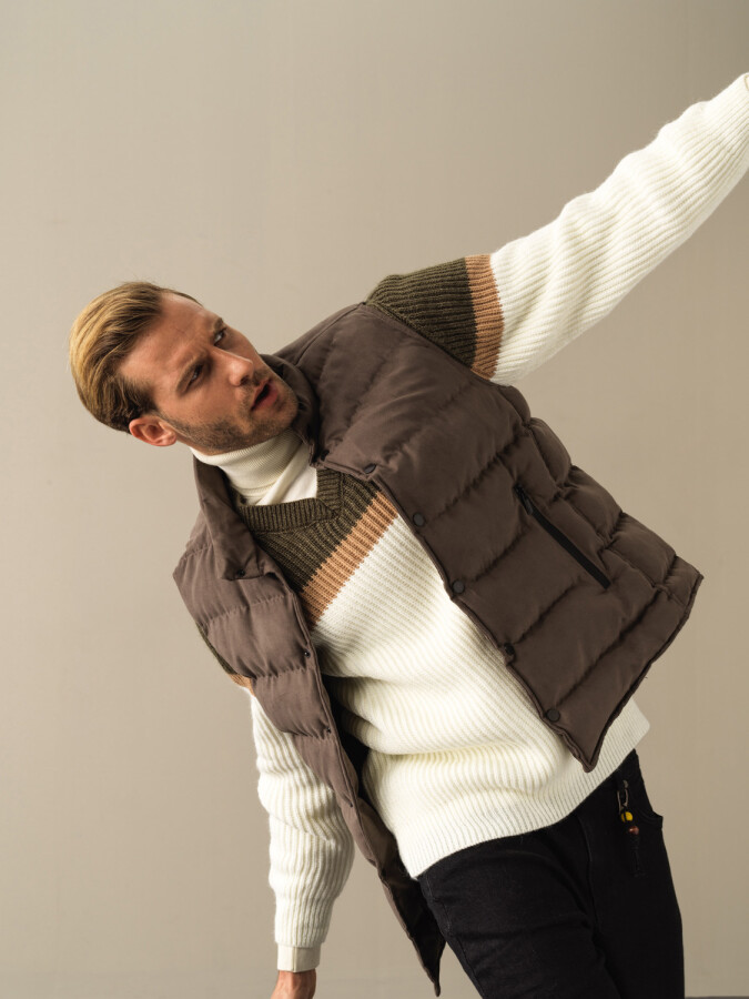 Regular Fit Suede-Look Puffer Vest Gray