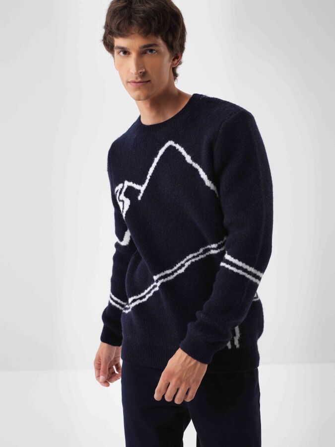 Mohair Patterned Sweater Navy Blue Melange