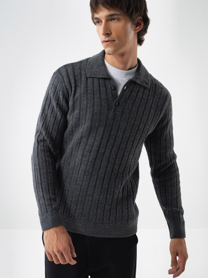 Mohair Polo Neck Sweater Anthracite Melange