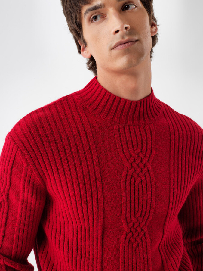 Wool Half-Turtleneck Sweater Red