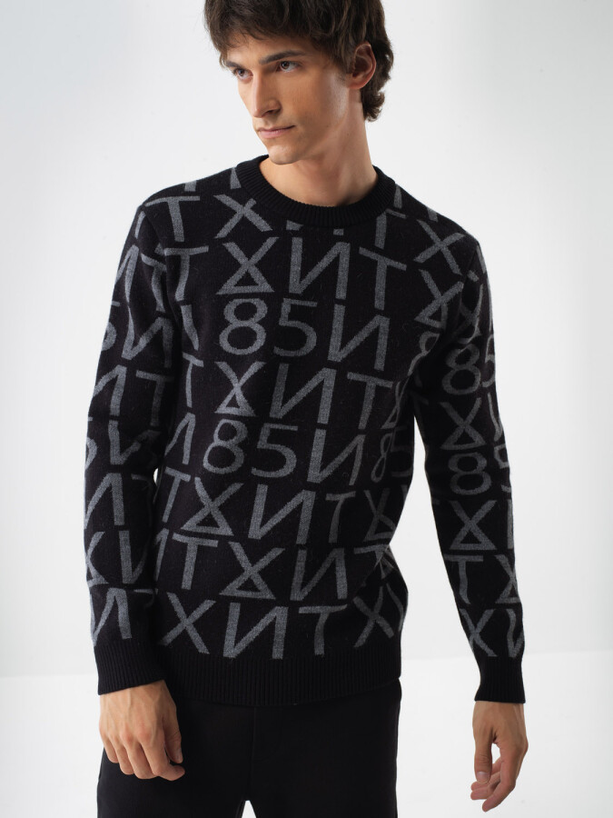 Wool Patterned Sweater Black