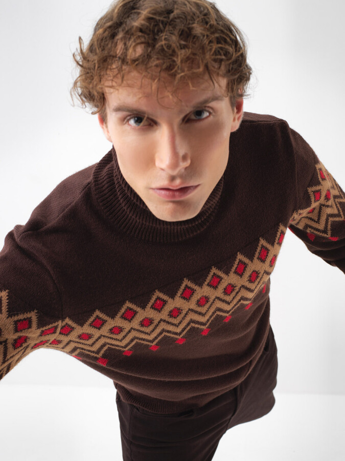 Wool Patterned Sweater Brown