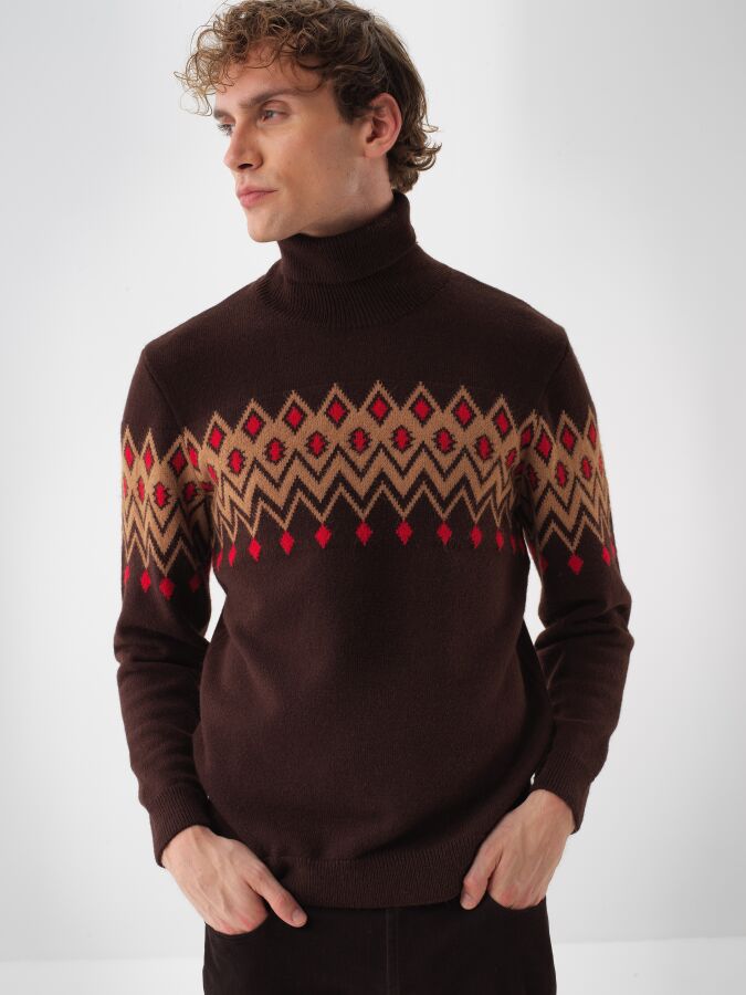 Wool Patterned Sweater Brown