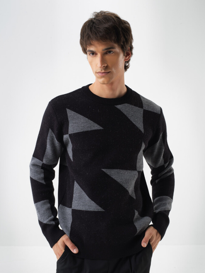 Wool Patterned Sweater Black