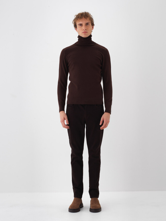 Wool Turtleneck Basic Sweater Brown