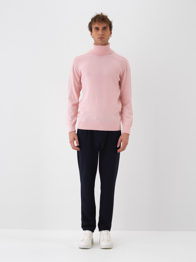 Wool Turtleneck Basic Sweater Pink