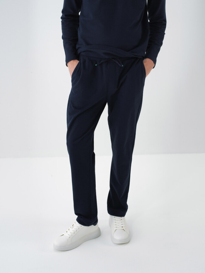 100% Cotton Basic Sweatpants Navy Blue Melange