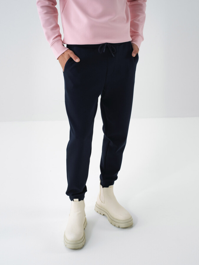 Cotton Basic Sweatpants Navy Blue Melange