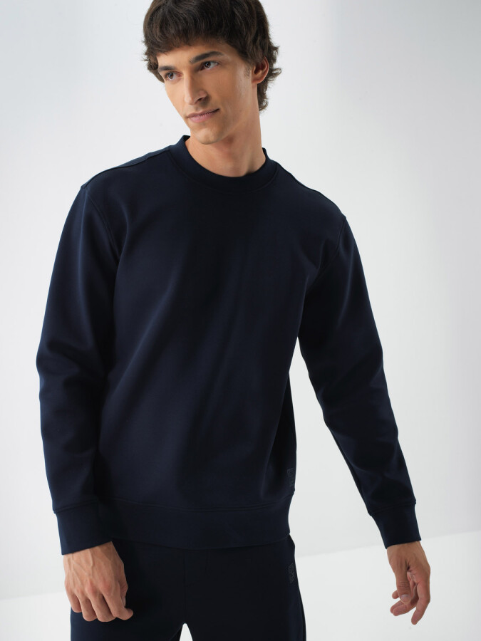 Cotton Basic Sweatshirt Navy Blue Melange