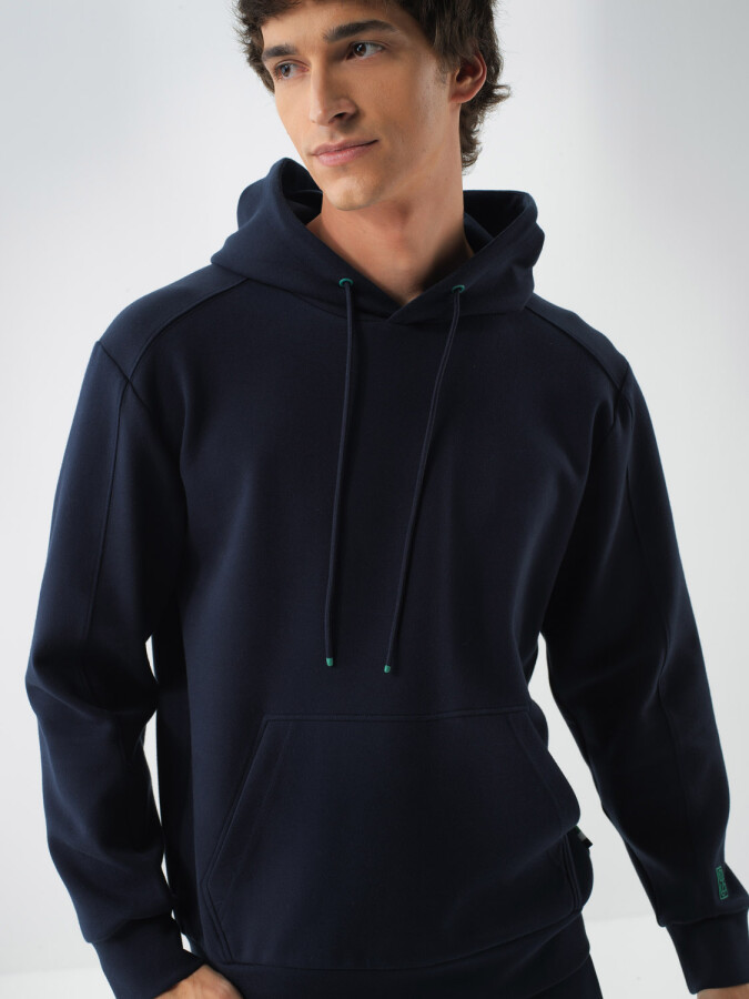 Cotton Hooded Sweatshirt Navy Blue Melange