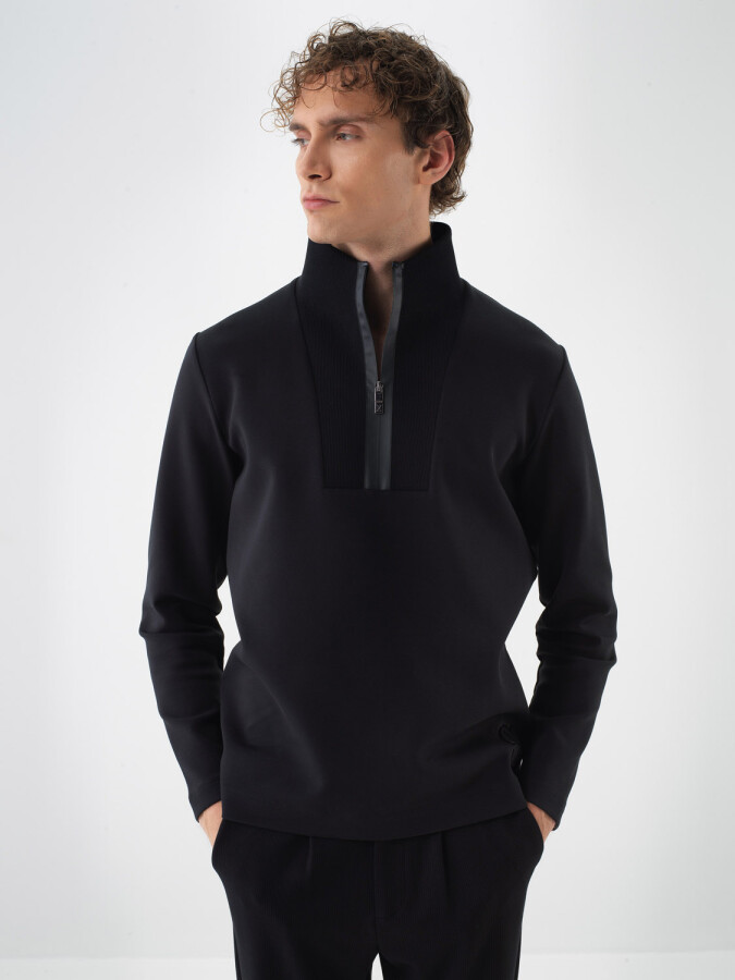 Cotton Zippered Sweatshirt Black