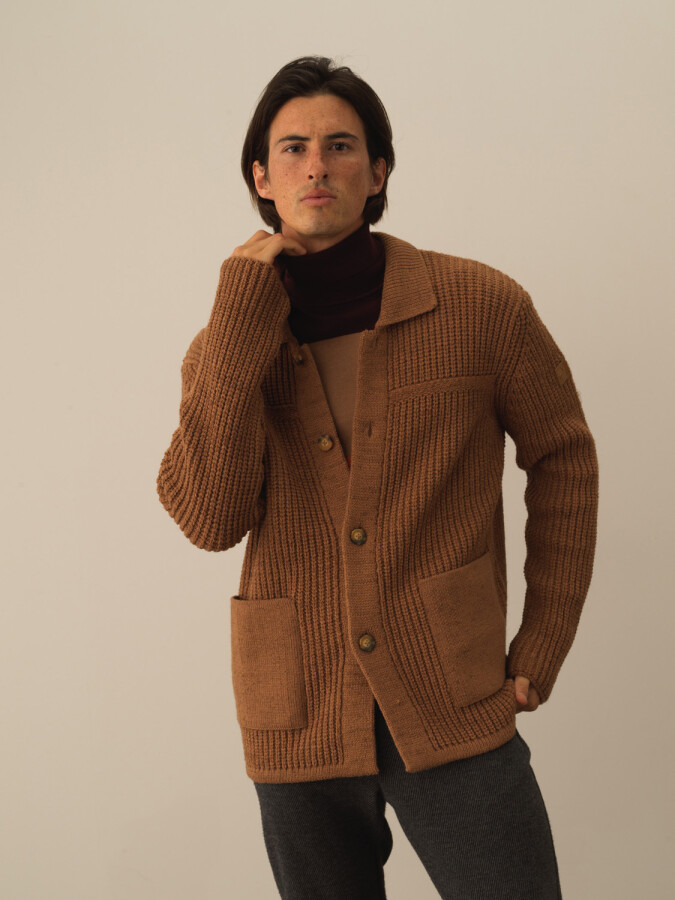 Oversized Knit Wool Jacket Camel