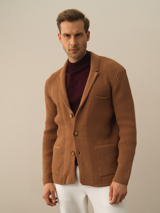 Regular Fit Knit Wool Jacket Camel