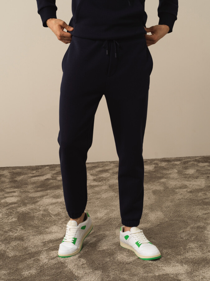 Cotton Regular Fit Basic Sweat Pants Navy Blue Melange