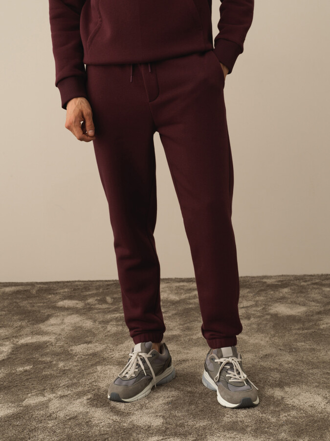 Cotton Regular Fit Basic Sweat Pants Burgundy