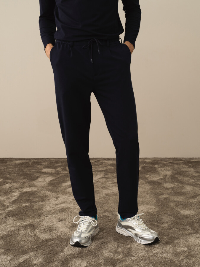 Cotton Slim Fit Sweat Pants Navy Blue Melange