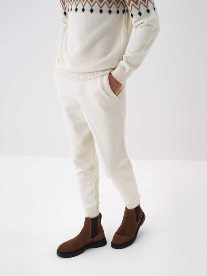 Wool Plain Pants Ecru