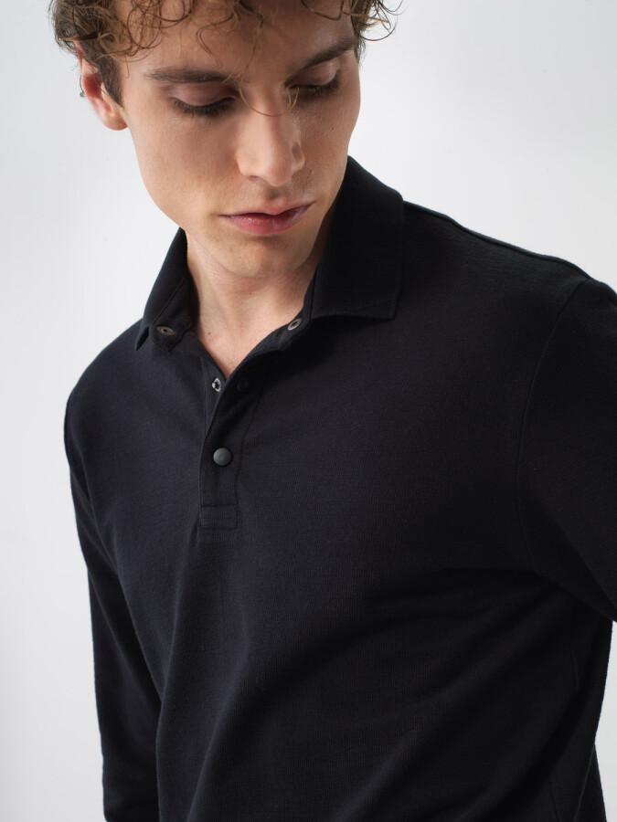 100% Cotton Basic Polo Neck T-Shirt Black