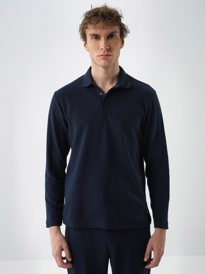 100% Cotton Basic Polo Neck T-Shirt Navy Blue Melange