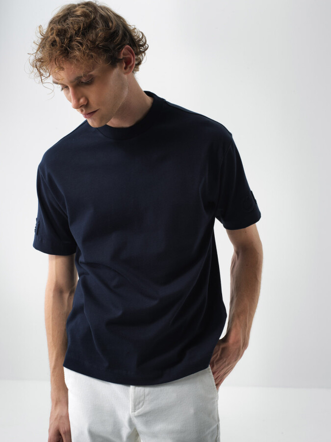 100% Cotton Printed T-Shirt Navy Blue Melange