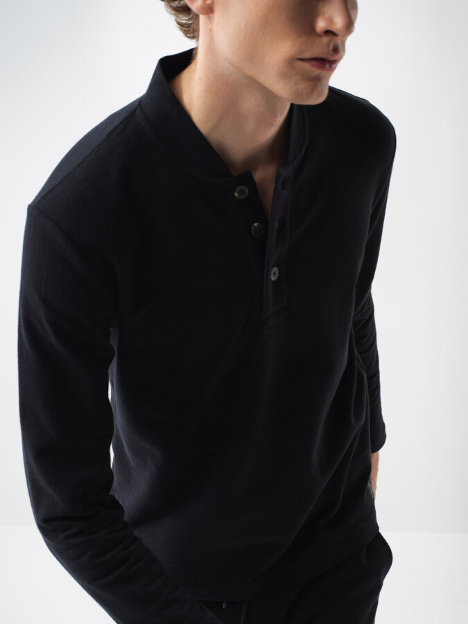 100% Cotton Stand Collar Basic T-Shirt Black