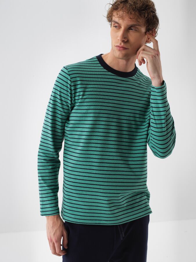 100% Cotton Striped T-Shirt Navy Blue Melange