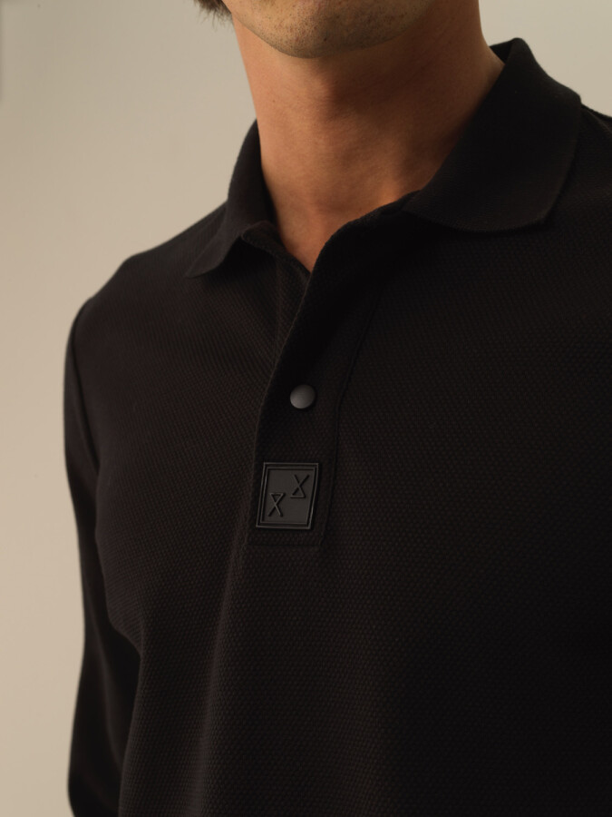 Cotton Slim Fit Basic Polo T-Shirt Black