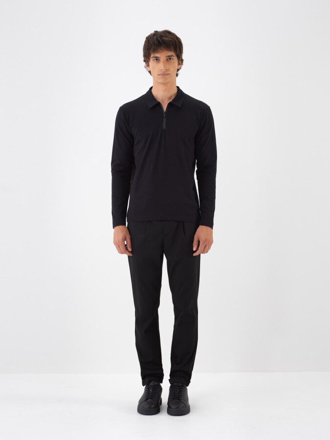 Modal Cotton Basic Polo Neck T-Shirt Black