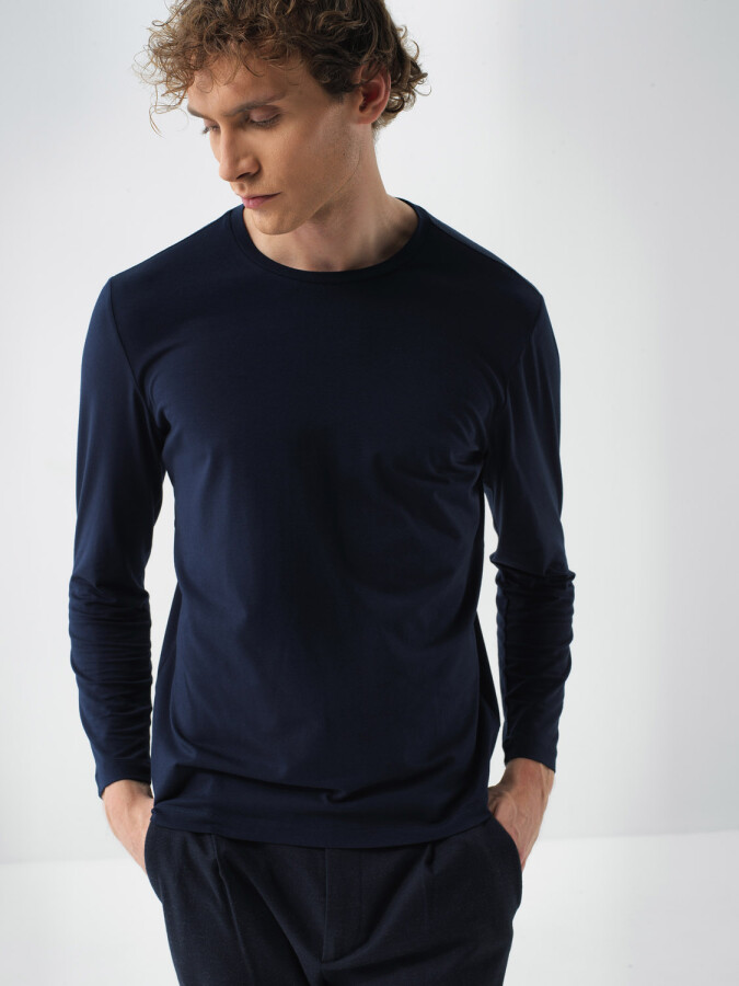 Modal Cotton Basic T-Shirt Navy Blue Melange