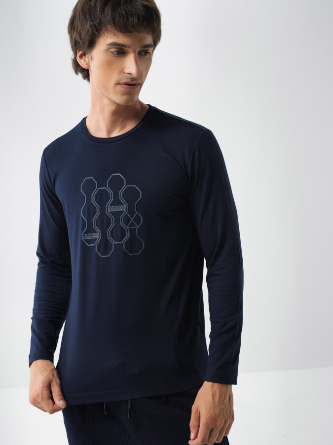 Modal Cotton Printed T-Shirt Navy Blue Melange