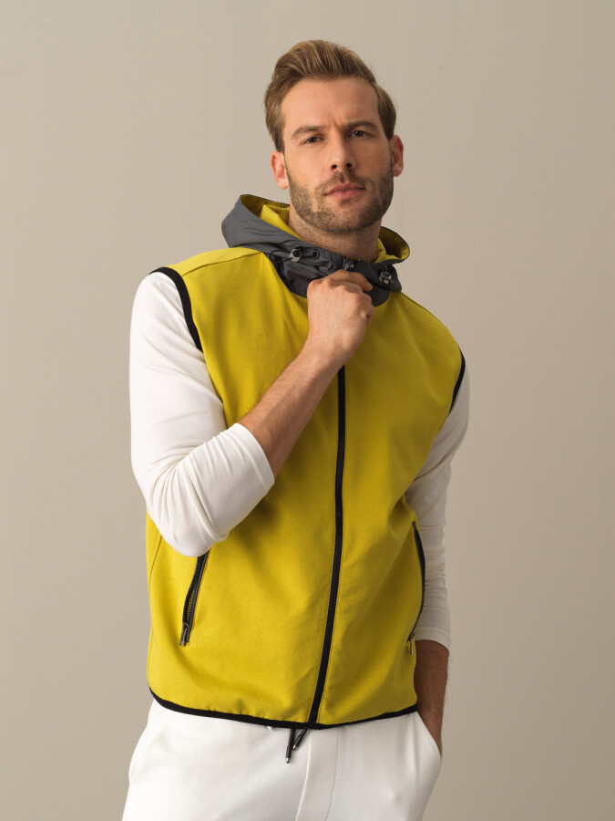 Hooded Cotton Regular Fit Vest Yellow