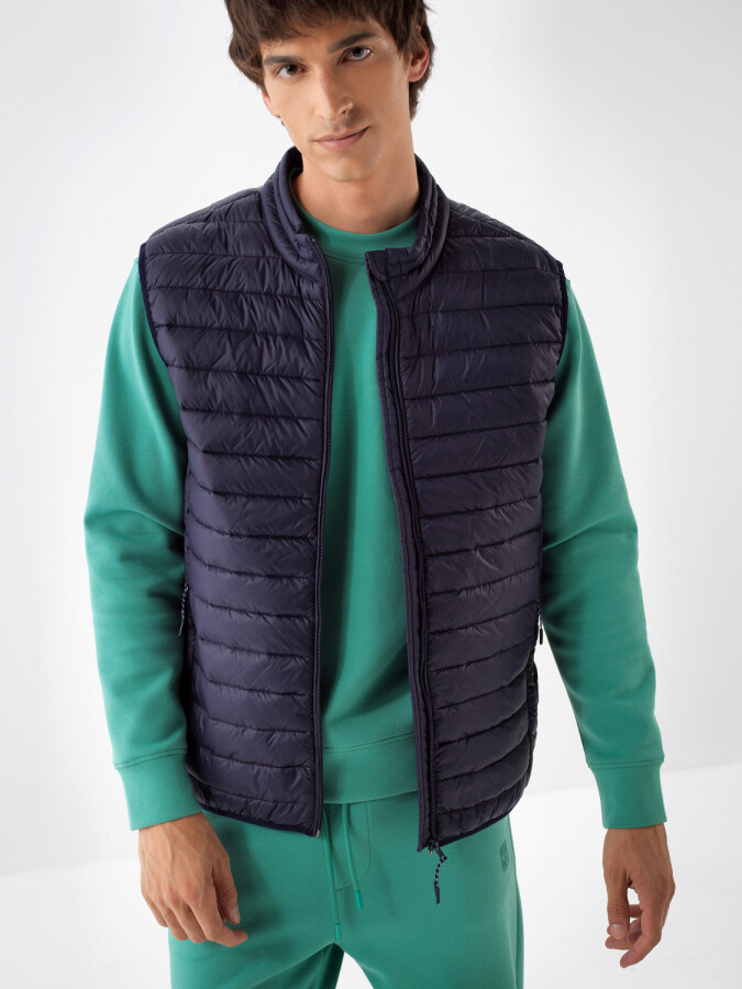 Basic Puffer Vest Navy Blue Melange