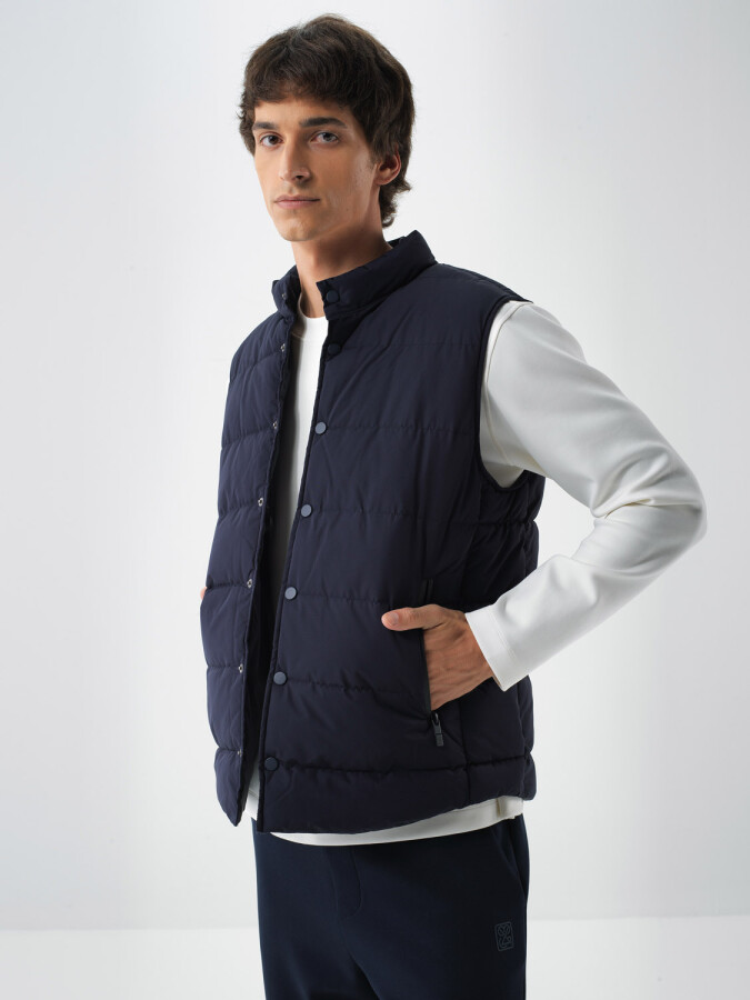 Plain Puffer Vest Navy Blue Melange