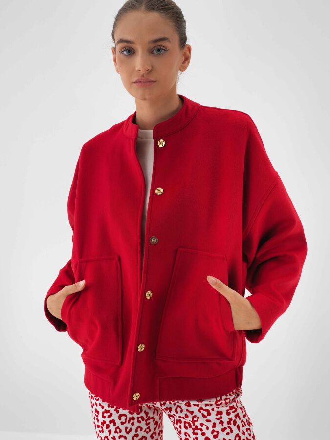 Plain Wool Coat Red