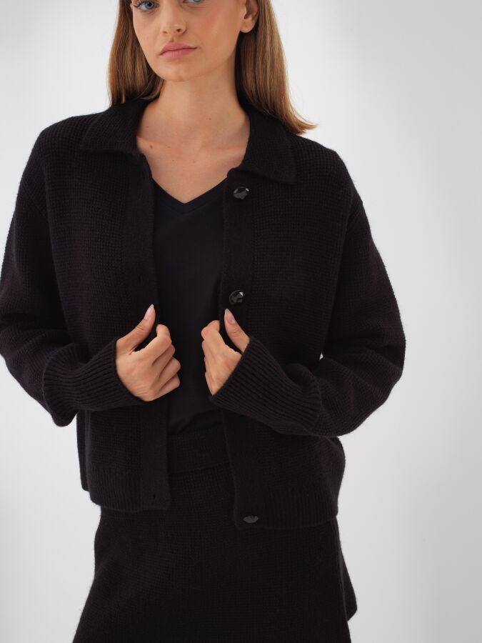 Wool Knit Jacket Black