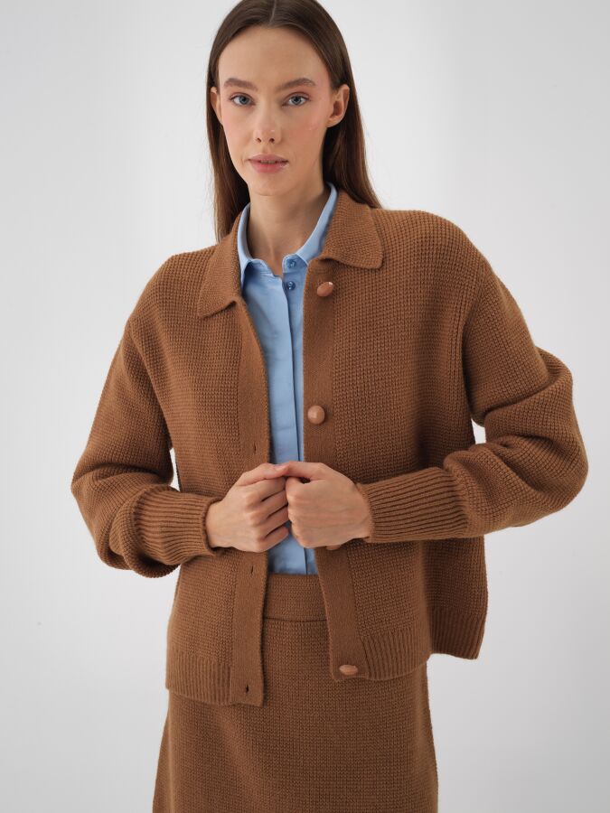 Wool Knit Jacket Camel