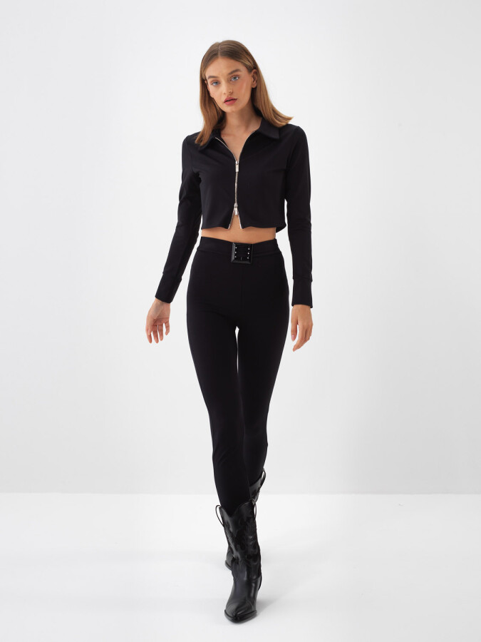 Plain Leggings with Belt Detail - Xint (1)