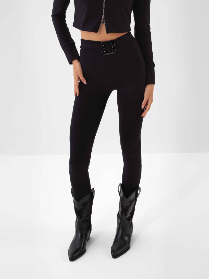 Plain Leggings with Belt Detail - Xint