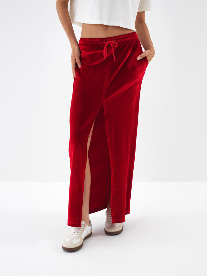 Corduroy Shiny Plain Skirt - Xint