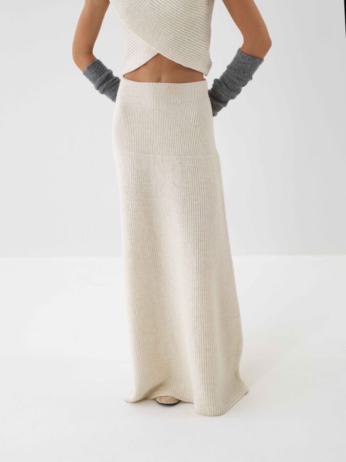 Wool Plain Long Skirt - Xint